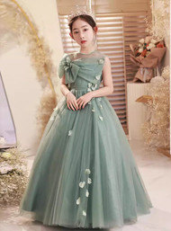 In Stock:Ship in 48 Hours Green Tulle Flower Girl Dress