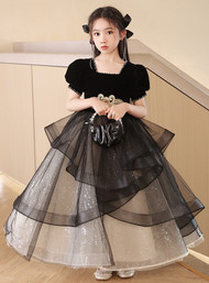 In Stock:Ship in 48 Hours Black Short Sequins Flower Girl Dress