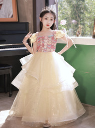 In Stock:Ship in 48 Hours Tulle Sequins Square Neck Flower Girl Dress