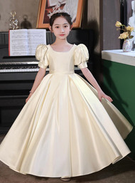 In Stock:Ship in 48 Hours Champagne Satin Flower Girl Dress