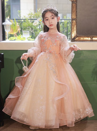 In Stock:Ship in 48 Hours Long Sleeve Sequins Appliques Flower Girl Dress