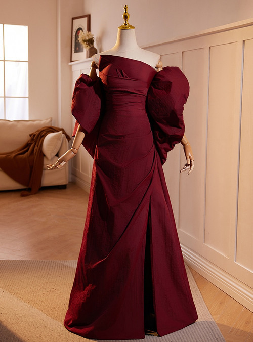 Halter Burgundy Glitter Split Prom Dresses