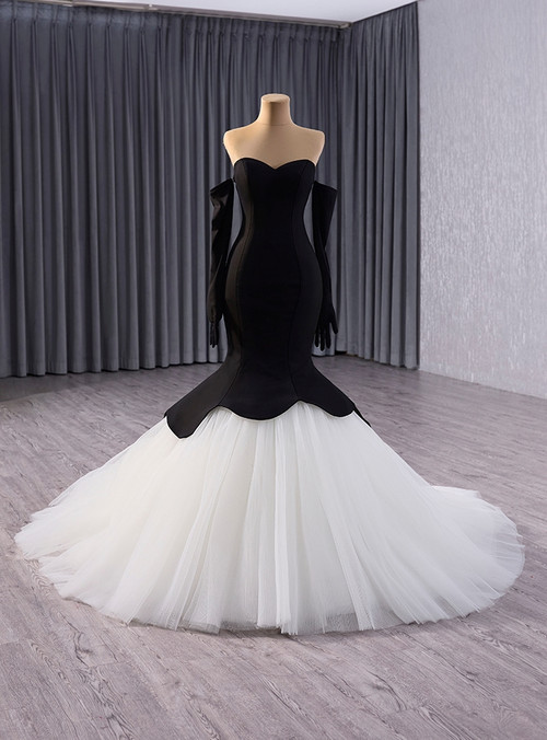Black Mermaid Long Sleeves Tulle Applique Long Prom Dresses, SG161 main image 0