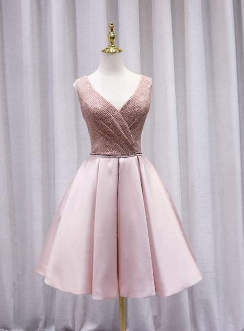 Pink Satin Off the Shoulder Pleats Homecoming Dress main image 0