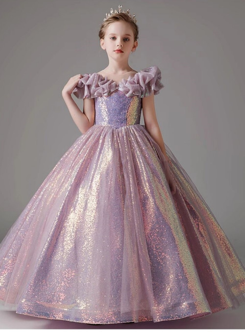 Purple Ball Gown Sequins Flower Girl Dress