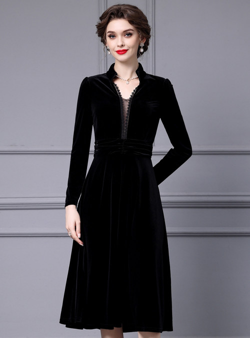 Velvet V Neck Bodycon Mother of the Bride Dresses with Long Sleeves main image 1