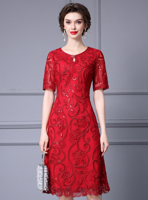 Blue Short A-line Lace Mother of The Bride Dresses with Sleeves