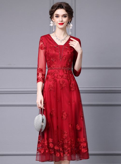Burgundy Mother Of The Bride Dresses Cowl Neck Pleated Mother Of The Bride Dress with Embellishment main image 1
