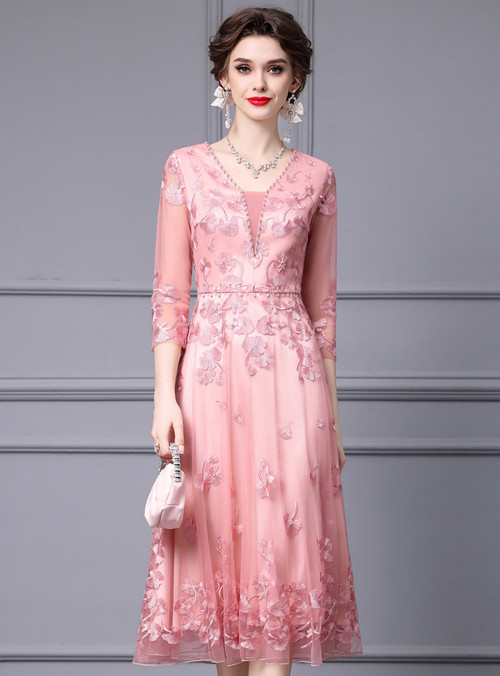 V Neck Sequin 3D Flower Mother of the Bride Dresses