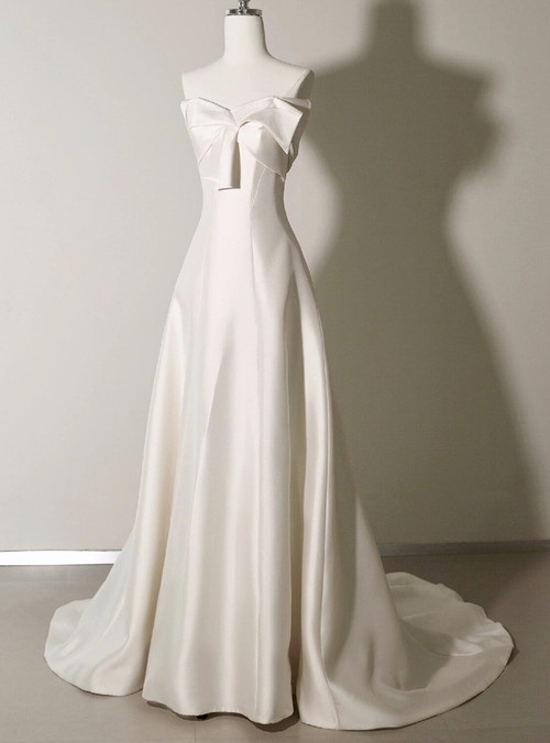 Fairytale White Satin Wedding Dress Simple Two Wear Slim Travel Photography Satin Outgoing Dresses main image 1