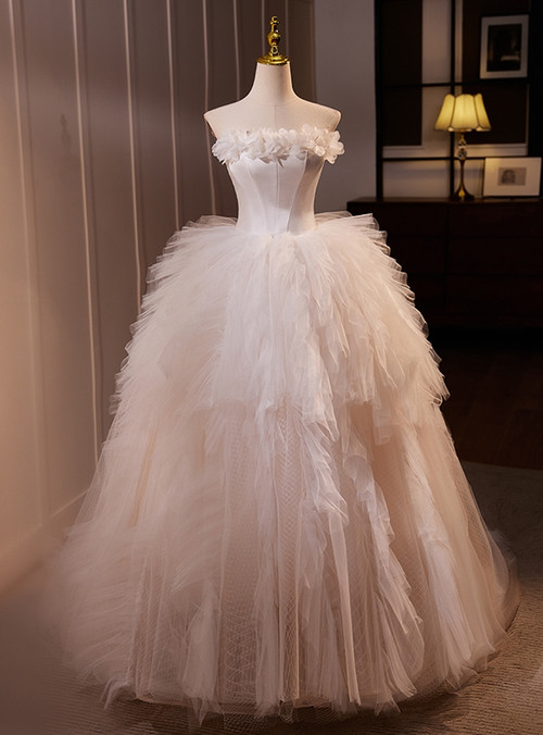 White Strapless Enchanting Corset Wedding Dress Tulle Long Dress main image 1