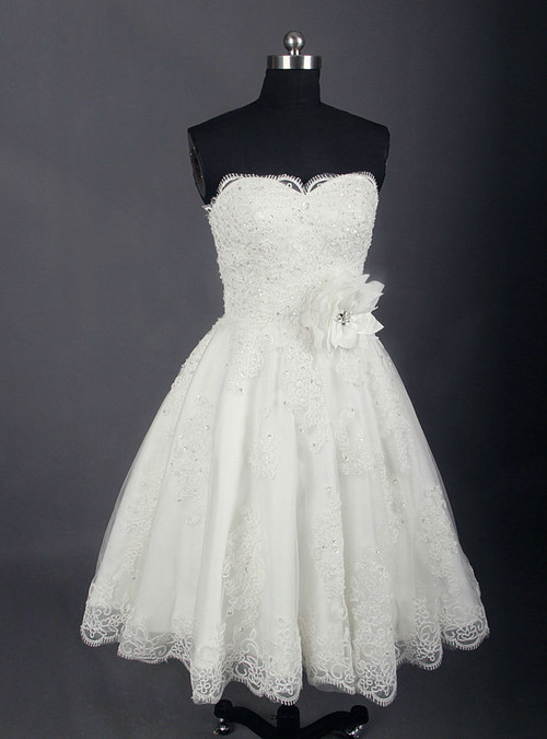 Fashion Short Wedding Dress Knee Length Lace Ivory Simple Vintage ...