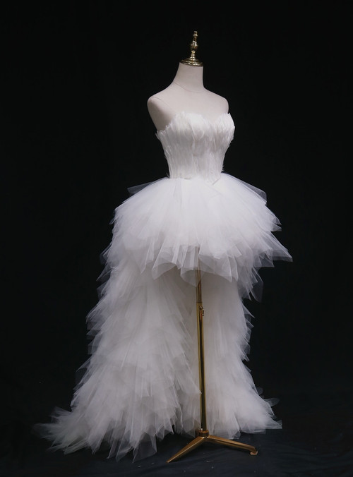 Elegant White Sweetheart Tulle Layered High Low Party Wedding Dress Bridal Dress Y9138