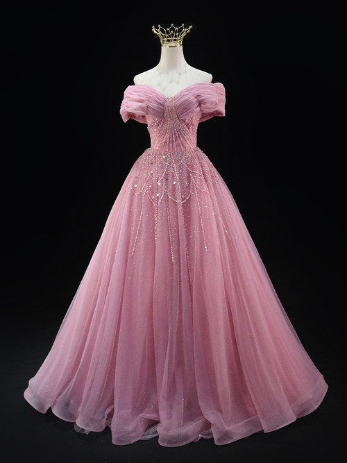 Sleeveless One Shoulder Tulle Pleated Dress Blushing Pink Plus Size