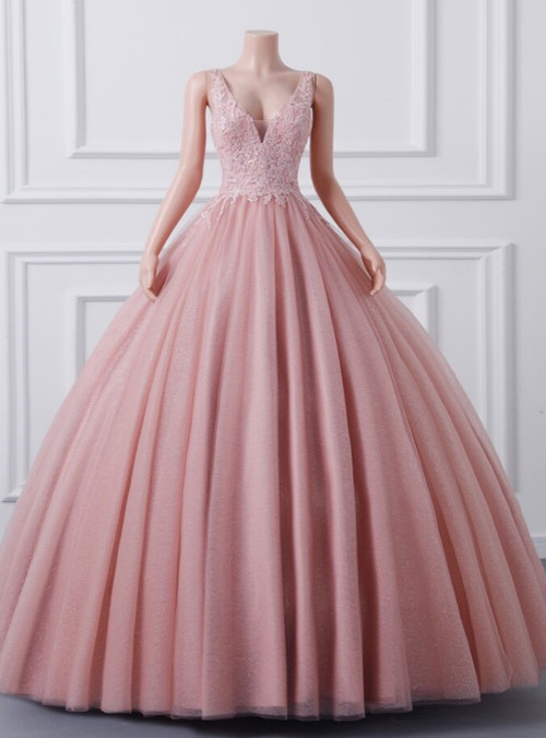 Lace Hot Pink Sequins Ball Gown Quinceaera Dress main image 0