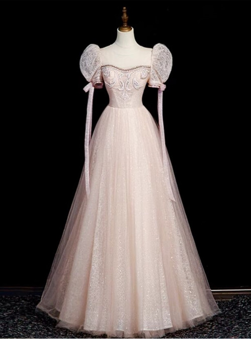 Pink Enchanting Tulle Sleeveless Beading Prom Dresses main image 1