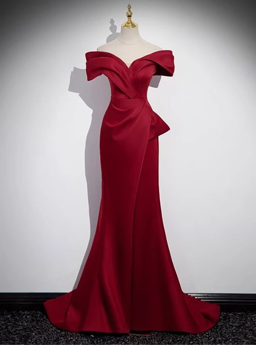 Mermaid Off the Shoulder Burgundy Corset Prom Dress with Bronzing