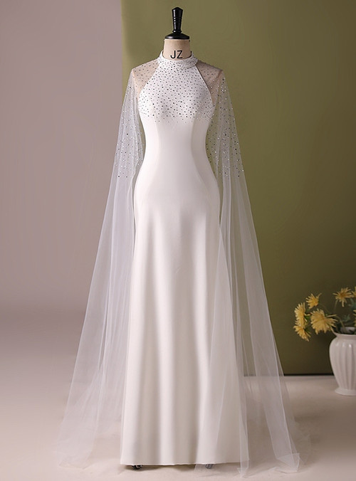 Elegant Halter Sheath White Long Prom Dress Evening Gown, DP4312 main image 1