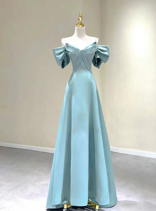 Cross Pleated Bodice Spaghetti Straps Satin Dresses Ocean Blue