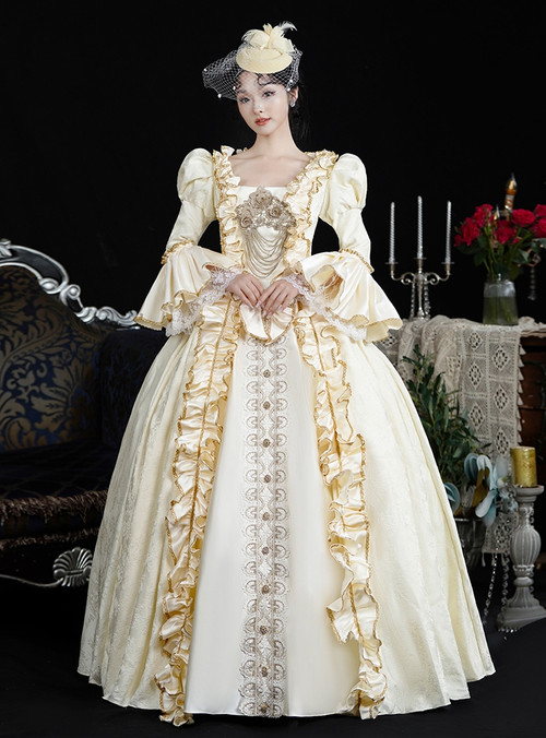 vintage champagne dress Regency Era Champagne Gold Embroidered Empire Waist Gown  Bridgerton Inspired Long Sleeve Vintage Dress Plus Size Beige / Custom made / With Shawl