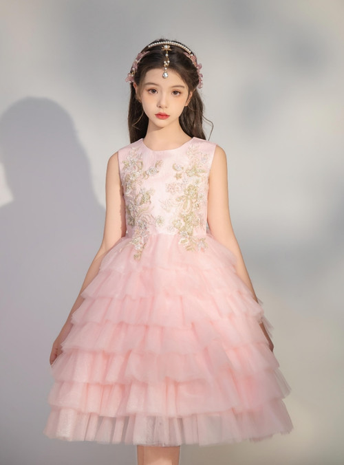 A-line Tulle Floor-length Pink Flower Girl Dress