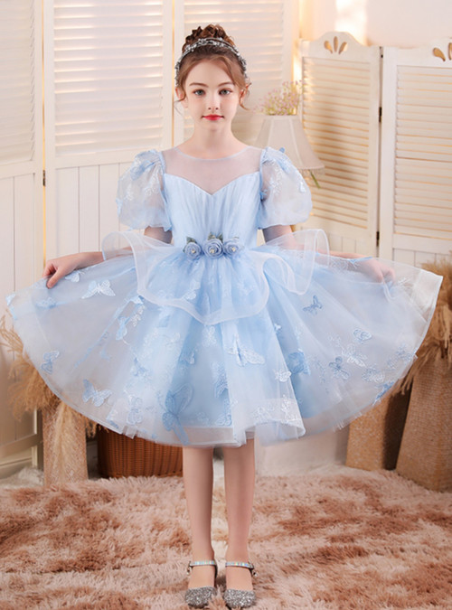 Butterfly Sleeve Short Dress Blue Floral