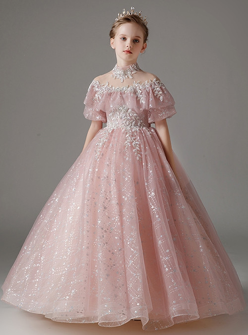 Sleeveless Sheer Neck Ruffled Tulle Flower Girl Dress Cute Puffy Tiered Dress with Bow Detail main image 1
