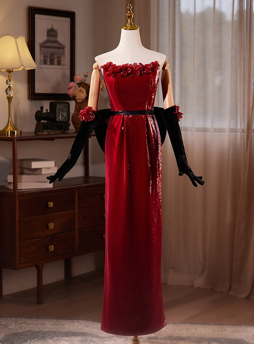 30117 Burgundy Sequins Strap Dress main image 1