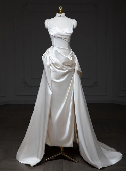 Simple Wedding Dress Sheath Straps Satin White Long Wedding Dresses Bridal Gowns DP1959