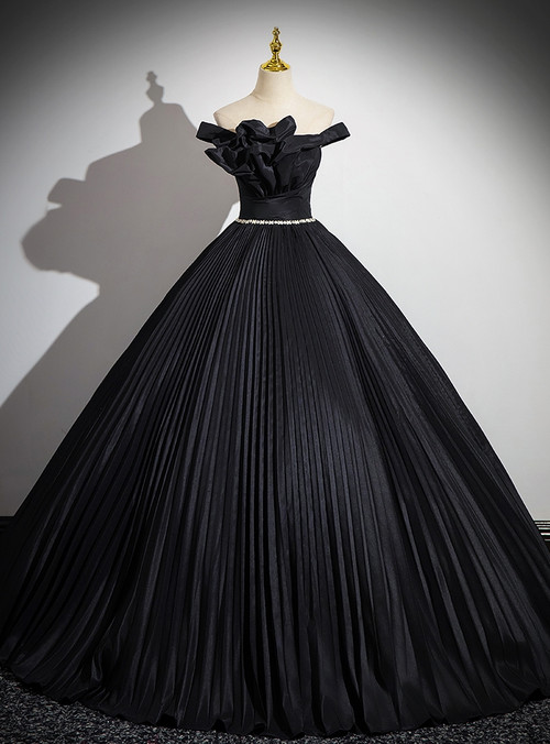 Black Lace Off Shoulder Overlay Chapel Ball Gown Quinceanera Dress
