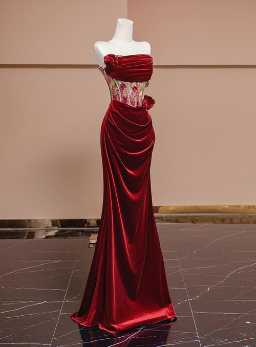 Burgundy Mermaid Chiffon Strapless Prom Dress Graduation Party Dress cc3021 main image 1