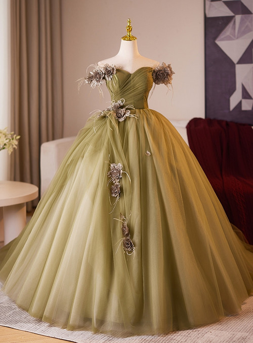 Dark Green Tulle Pleats Tiers Quinceanera Dress main image 1