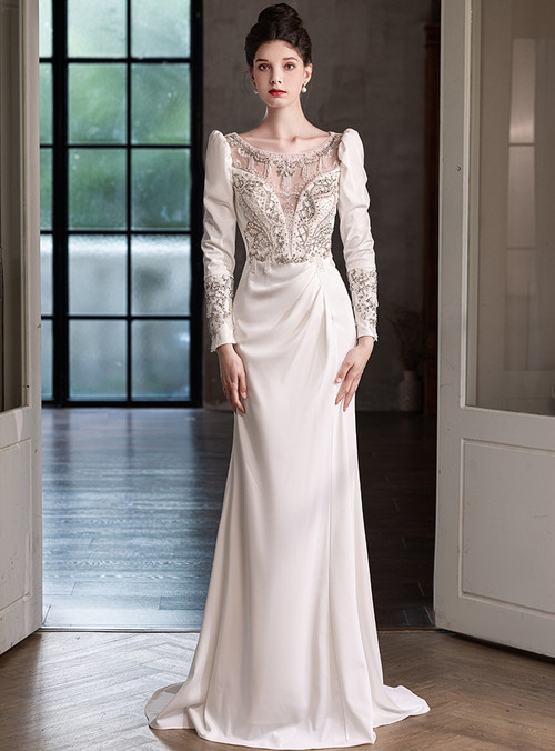 Classy White Lace Beaded Mermaid Long Birthday Prom Dress Formal Evening Dress SP1386 main image 0