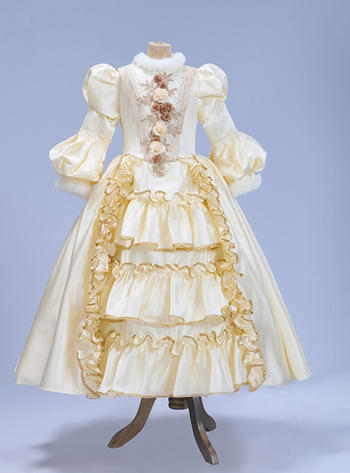 Long Vintage Baroque Dress with Long Sleeves, Deep V Neckline, and Slim Fit