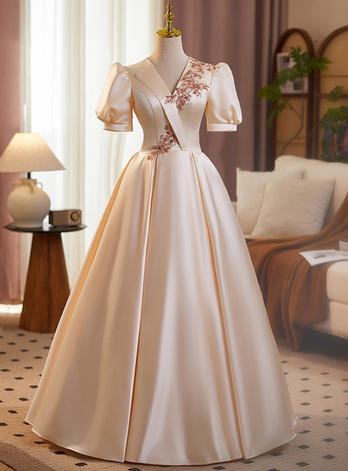 Cicinia Champagne Prom Dresses Long Sequins Satin A-line 2 Pieces Floor Length main image 1
