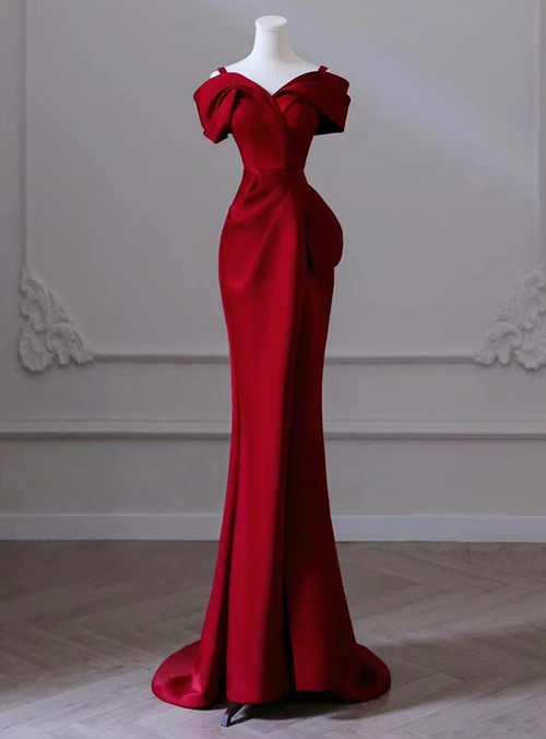 Vintage Burgundy Mermaid Spaghetti Strap Velvet Long Prom Dress Evening Dress cc5179
