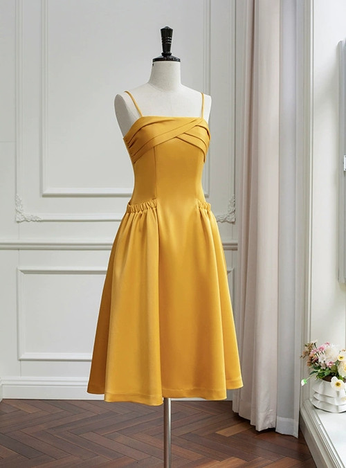 Cute Yellow Spaghetti Straps V Neck Sequin Floral Mini Party Dress Formal Homecoming Dress