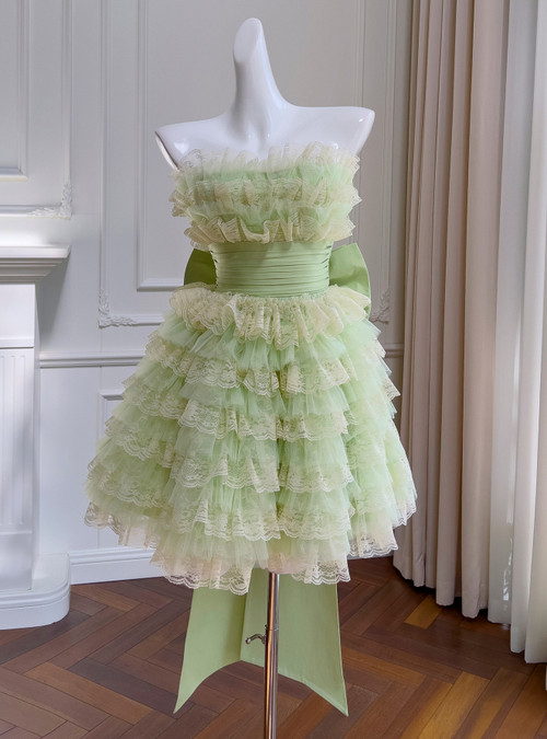 Cute Light Green Tulle Tiered Short Homecoming Dress Short Party Dress