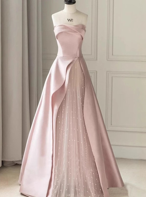 Pretty Pink Satin Strapless Sheath Short Prom Dress Formal 6th Grade Homecoming Dress With Flowers main image 0