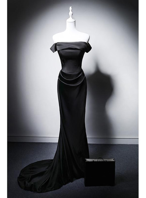 Fit Your Body Type Black Mermaid Satin Off the Shoulder Long Sleeve Beading With Removable Sleeve main image 0