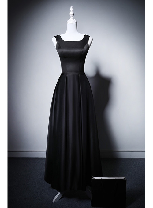 Black Bow-Strap A-line Prom Dress