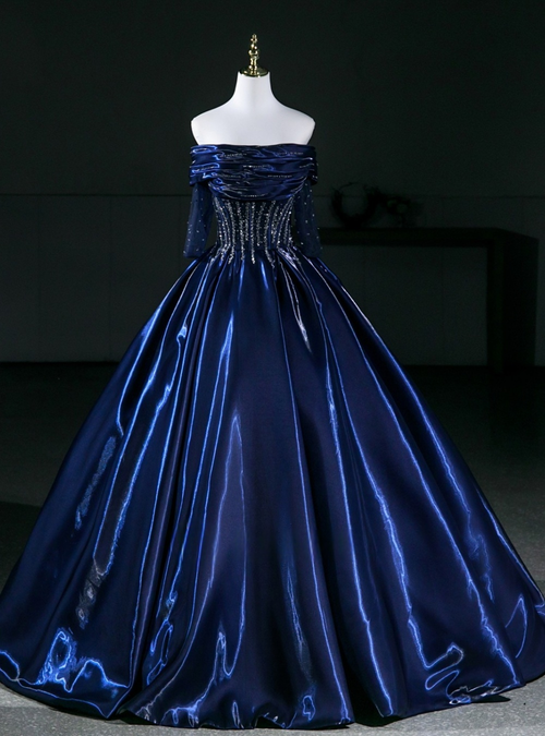 Navy Blue Sequins Short Sleeve Quinceanera Dress main image 1