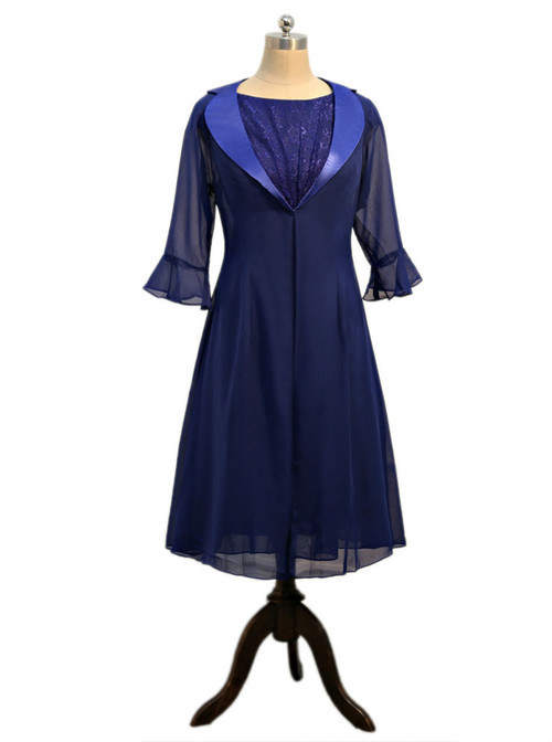 A-line Chiffon Lace Dark Blue Mother Of The Bride Dresses