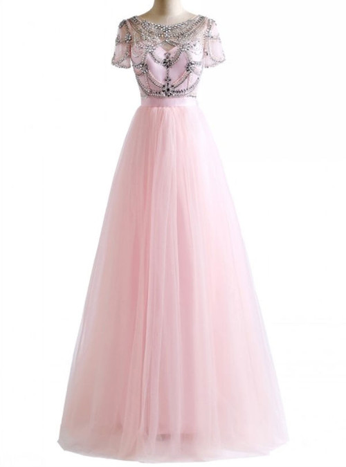 Crystal Beading Pink White Colors Tulle Sexy Backless Beach Prom Dresses