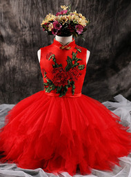 Chinese Wind Red Tulle  Appliques Flower Girl Dress