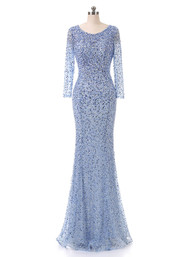 Floor-length party dress beading sequin fishtail long sleeve evening dress