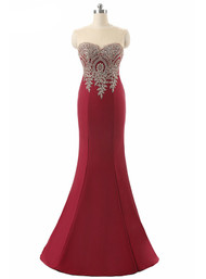 Sexy Backless Red Mermaid Lace Appliques Evening Gowns