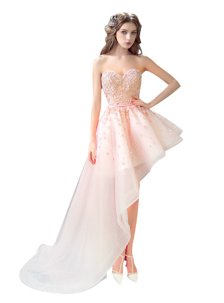 In Stock:Ship in 48 hours Pink Lace Flowers Short Front Back Long Tail Prom Dress In Stock:Ship in 48 hours Pink Lace Flowers Short Front Back Long Tail Prom Dress