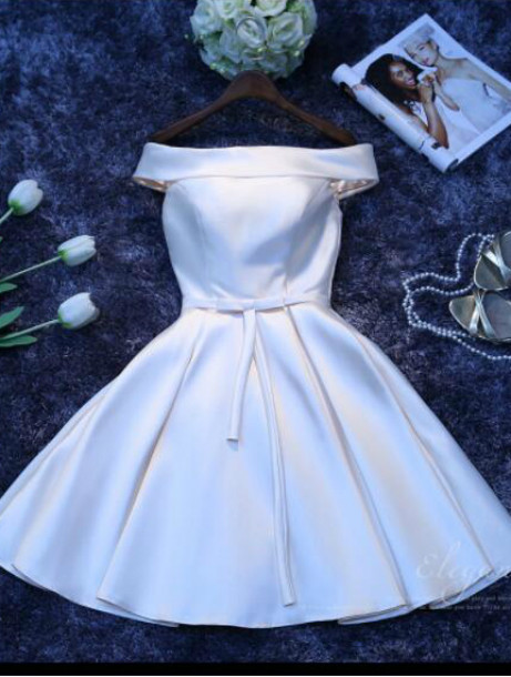 Dream Off The Shoulder White Satin Tulle Homecoming Dress,Mini Party Dress Y8585 main image 1