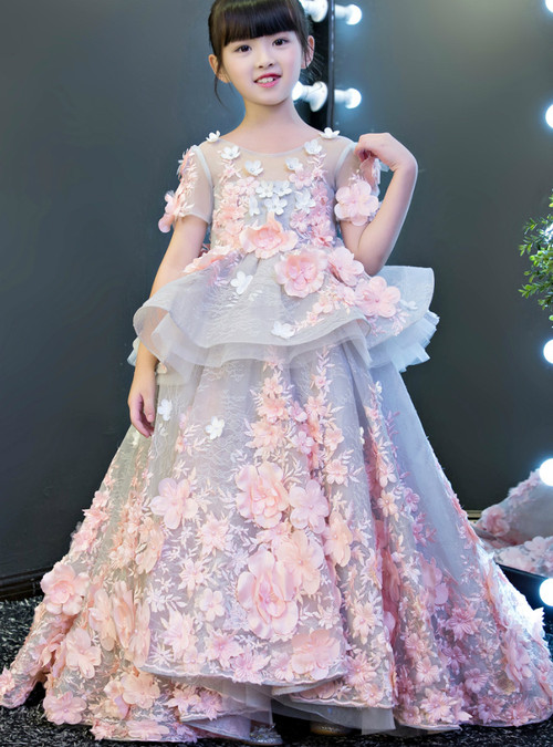 Ball Gown Short Sleeve Backless Appliques Flower Girl Dress